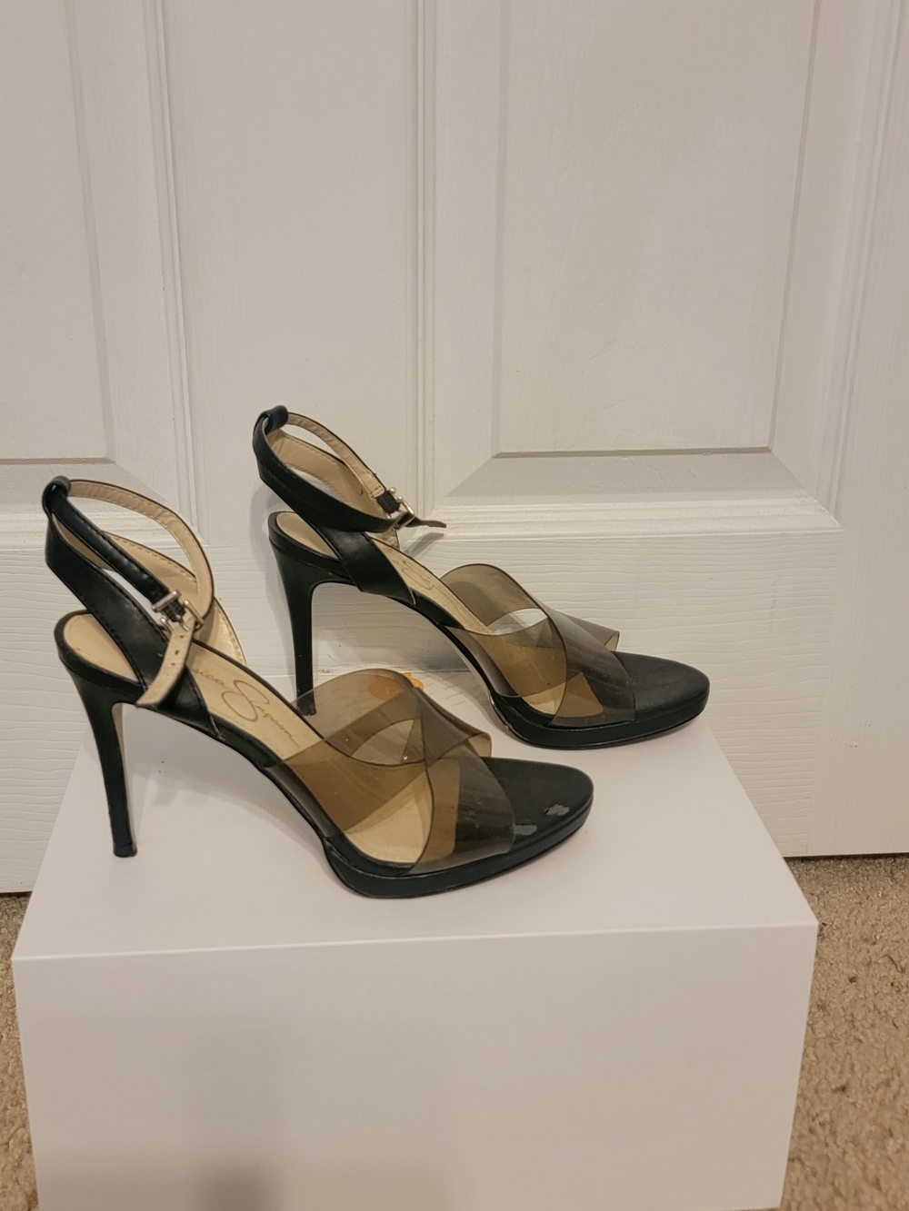 Black Clear Strap High Heel Sandals